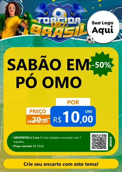Modelo de Cartaz para Cartaz A4 Vertical com o tema Torcida Vai Brasil - Copa para Produtos de Limpeza