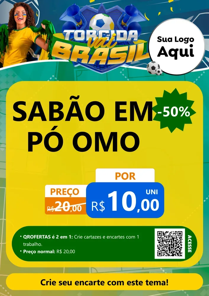 Modelo de Cartaz para Cartaz A4 Vertical com o tema Torcida Vai Brasil - Copa para Produtos de Limpeza