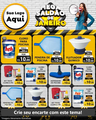 Modelo de Rede Social para Feed Instagram com o tema Mega Saldão de Janeiro para Produtos para Piscina