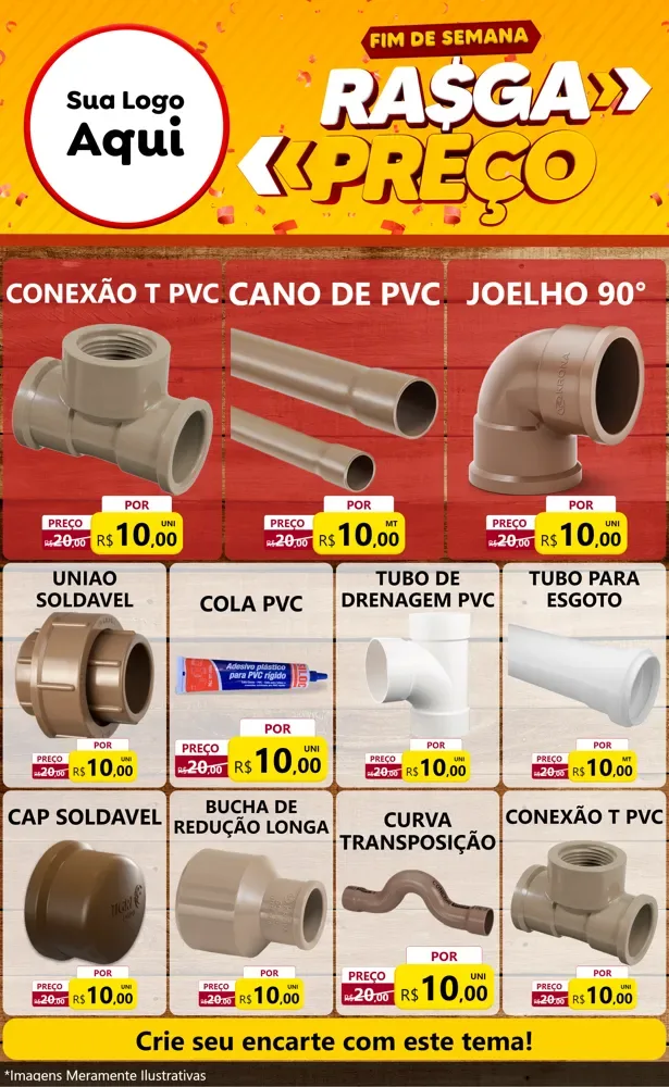Modelo de Encarte para Encarte Grande com o tema Fim de Semana Rasga Preços para Tubos e conexões