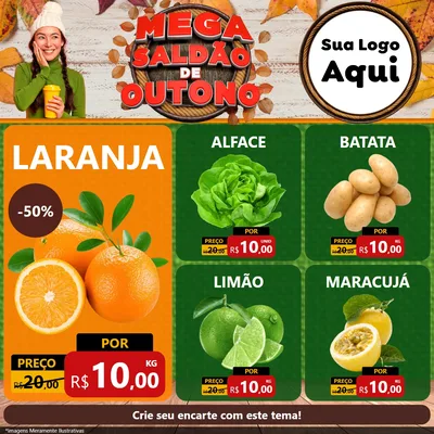 Modelo de Rede Social para Feed Facebook com o tema Mega Saldão de Outono para Hortifrúti