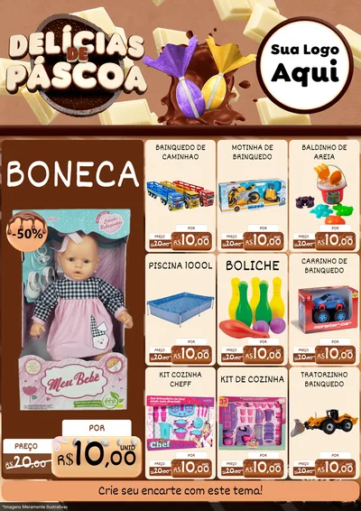 Modelo de Encarte para Encarte A4 Vertical com o tema Delícias de Páscoa para Brinquedos