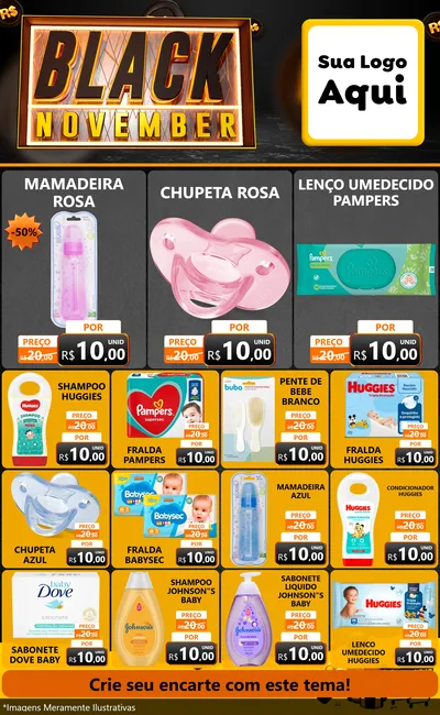 Modelo de Encarte para Encarte Grande com o tema Black November para Bebês