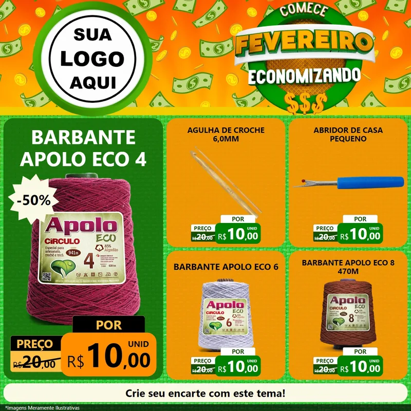 Modelo de Rede Social para Feed Facebook com o tema Comece Fevereiro Economizando para Armarinho e Aviamentos