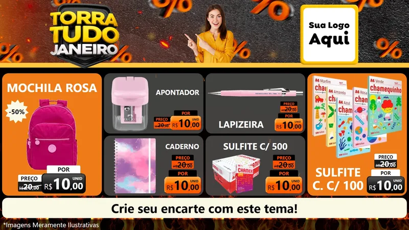 Modelo de TV para TV Horizontal com o tema Torra Tudo Janeiro para Papelaria
