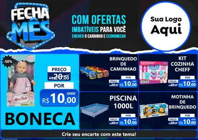 Modelo de Encarte para Encarte A4 Horizontal com o tema Fecha Mês para Brinquedos