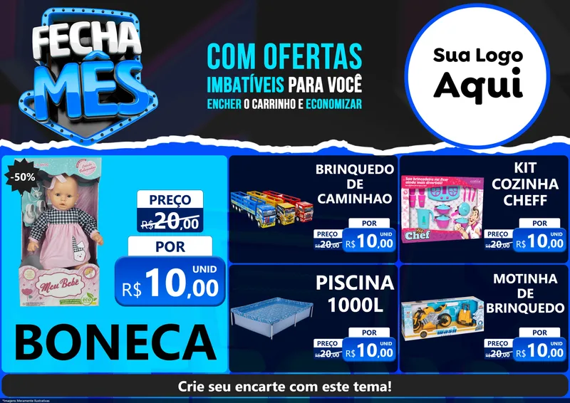 Modelo de Encarte para Encarte A4 Horizontal com o tema Fecha Mês para Brinquedos