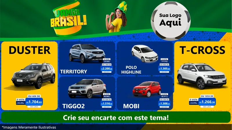 Modelo de TV para TV Horizontal com o tema Vamos Brasil - Copa para Concessionaria de Carros