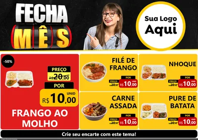 Modelo de Encarte para Encarte A4 Horizontal com o tema Fecha Mês para Restaurante