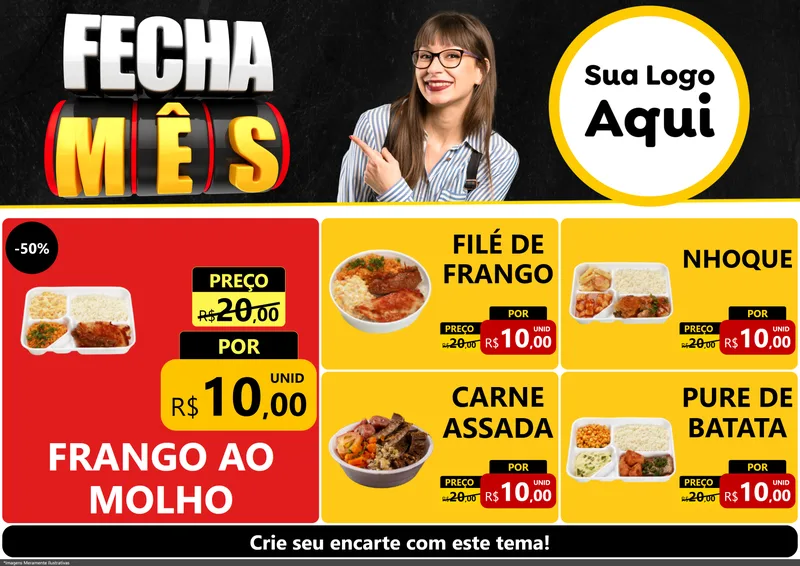 Modelo de Encarte para Encarte A4 Horizontal com o tema Fecha Mês para Restaurante