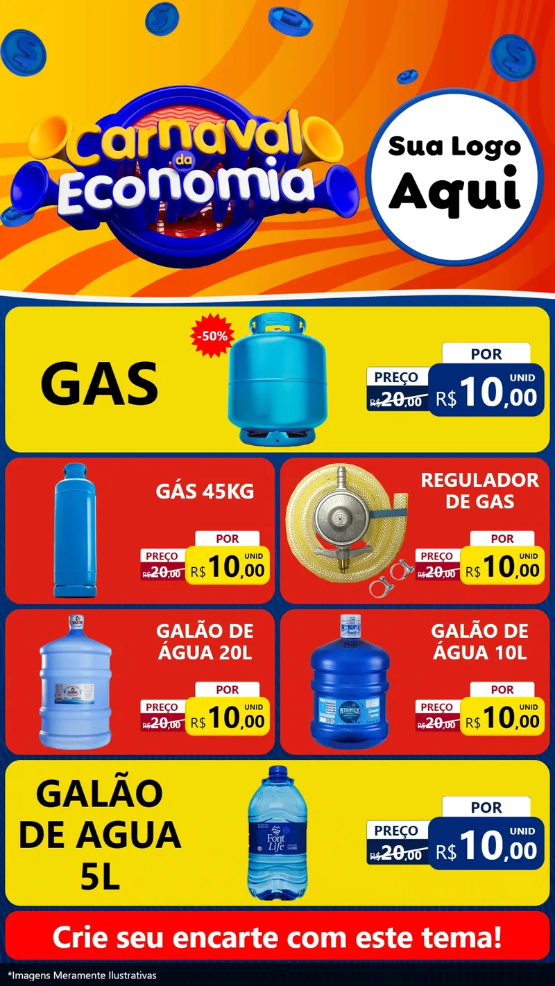 Modelo de TV para TV Vertical com o tema Carnaval da Economia para Água e gás