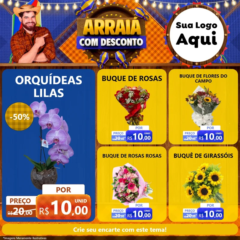 Modelo de Rede Social para Feed Facebook com o tema Arraiá Com Desconto para Floricultura e jardim