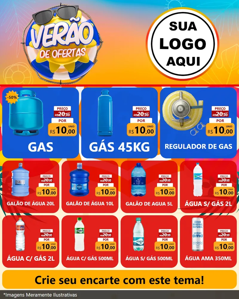 Modelo de Rede Social para Feed Instagram com o tema Verão de Ofertas para Água e gás