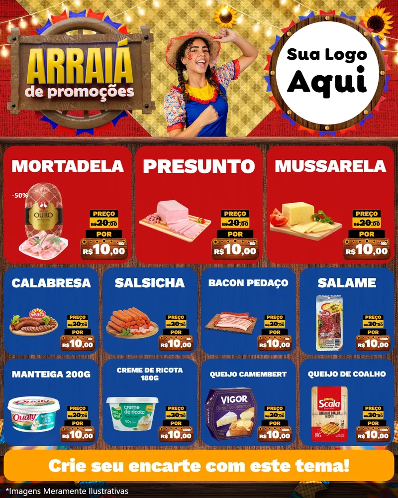 Modelo de Rede Social para Feed Instagram com o tema Arraiá de Promoções para Frios e Laticínios
