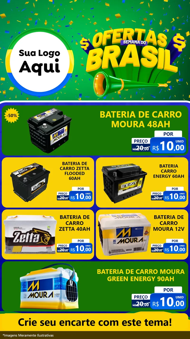 Modelo de TV para TV Vertical com o tema Ofertas Semana do Brasil para Baterias Elétricas