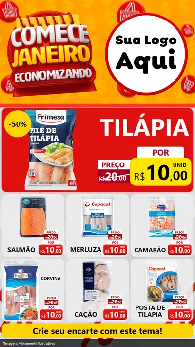 Modelo de Rede Social para Stories com o tema Comece Janeiro Economizando para Peixaria