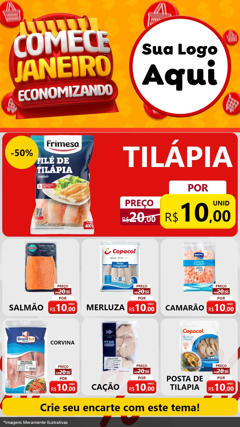 Modelo de Rede Social para Stories com o tema Comece Janeiro Economizando para Peixaria