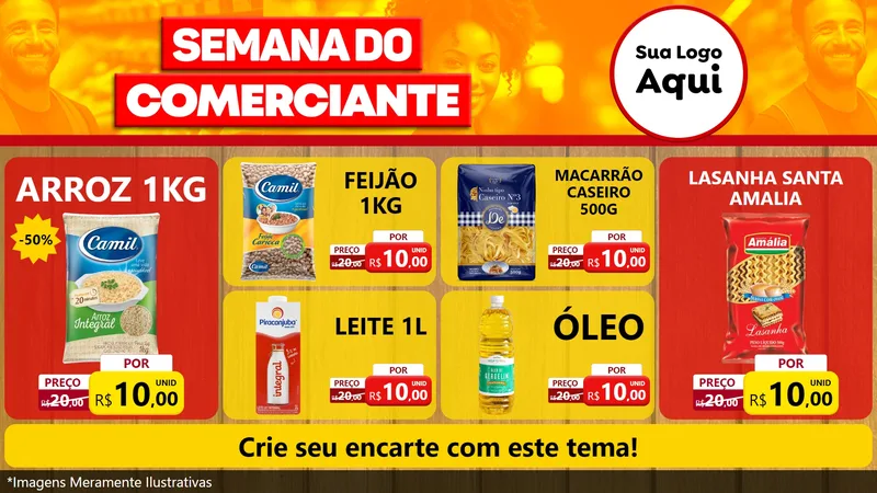 Modelo de TV para TV Horizontal com o tema Semana do Comerciante para Supermercado