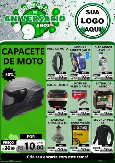 Modelo de Encarte para Encarte A4 Vertical com o tema Promoção de Aniversário - 9 Anos para Moto peças