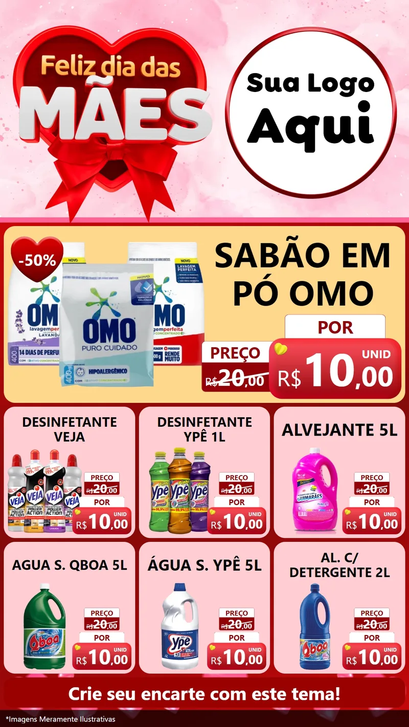Modelo de Rede Social para Stories com o tema Feliz Dia Das Mães para Produtos de Limpeza