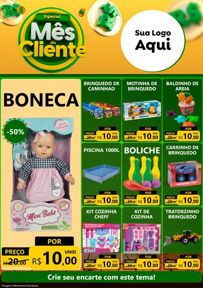 Modelo de Encarte para Encarte A4 Vertical com o tema Especial Mês do Cliente para Brinquedos