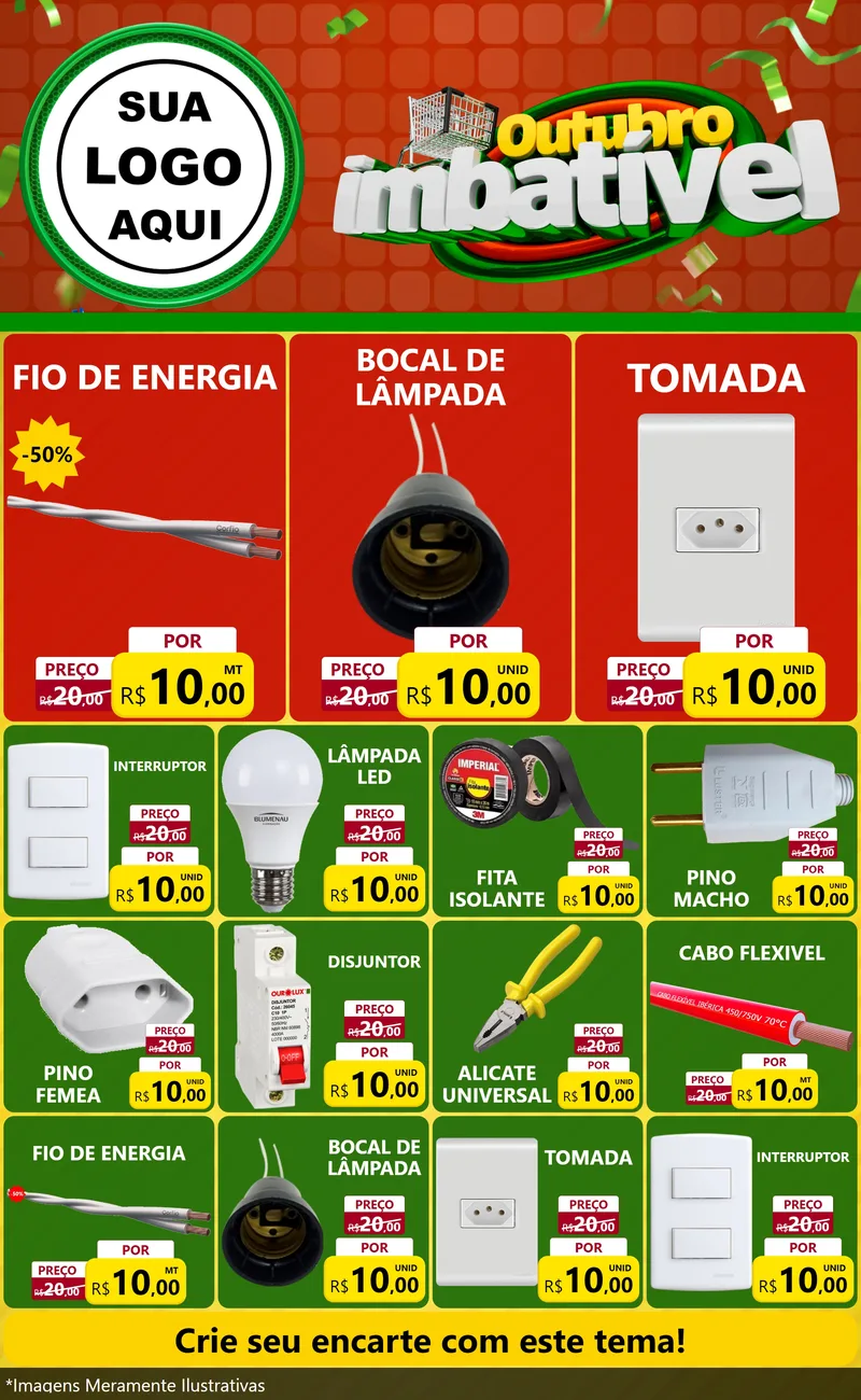 Modelo de Encarte para Encarte Grande com o tema Outubro Imbatível para Materiais Elétricos