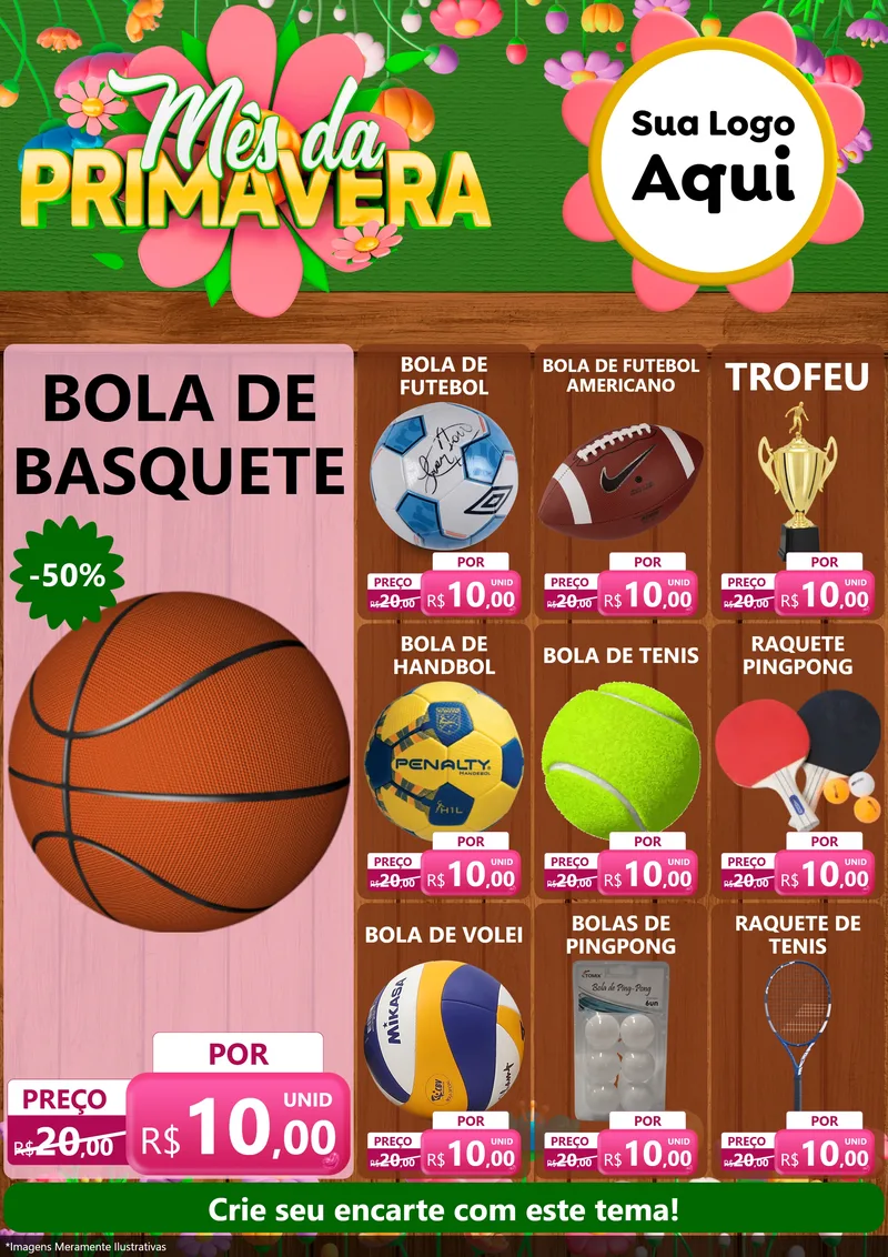 Modelo de Encarte para Encarte A4 Vertical com o tema Mês da Primavera para Artigos Esportivos