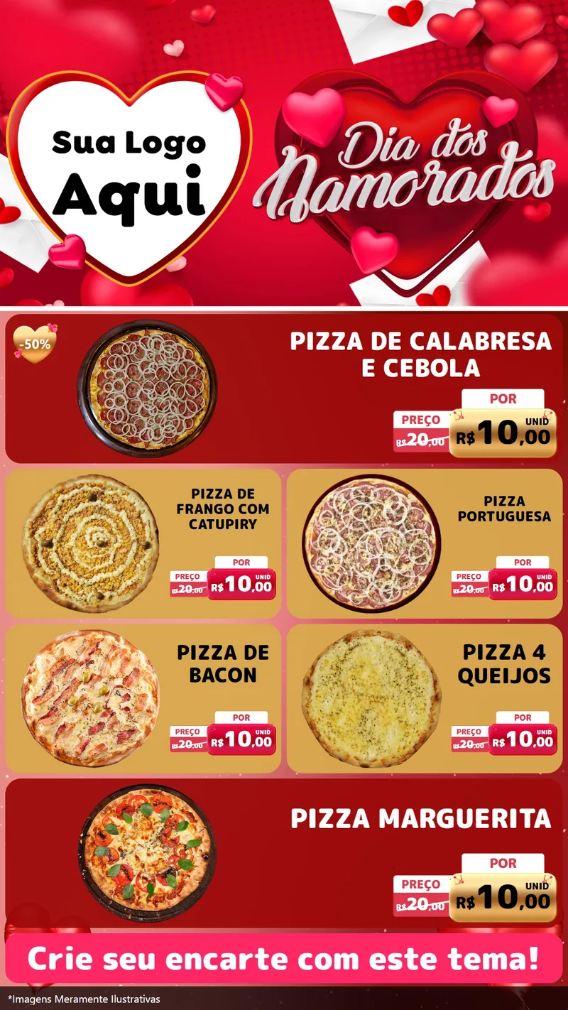 Modelo de TV para TV Vertical com o tema Dia Dos Namorados para Pizzaria