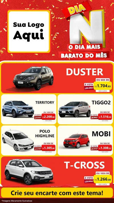 Modelo de TV para TV Vertical com o tema Dia N o Dia Mais Barato do Mês para Concessionaria de Carros