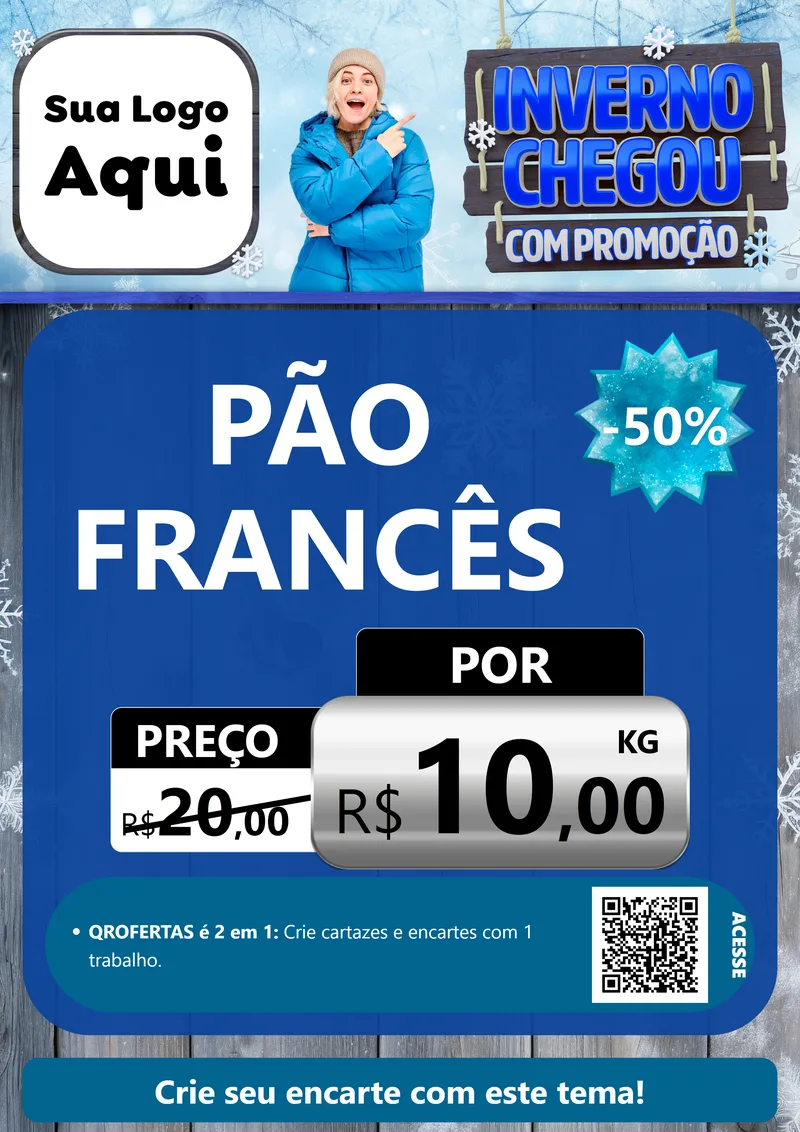 Modelo de Cartaz para Cartaz A4 Vertical com o tema Inverno Chegou Com Promoção para Padaria