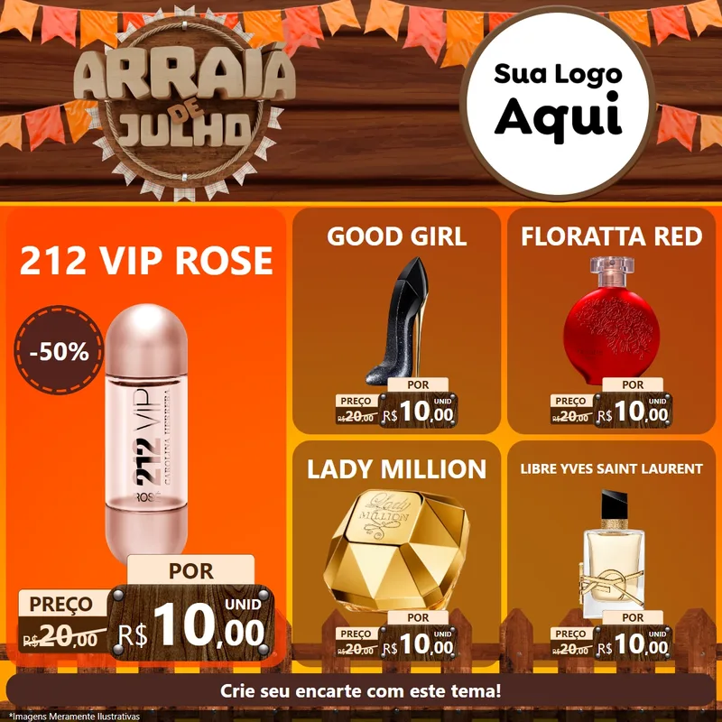 Modelo de Rede Social para Feed Facebook com o tema Arraiá de Julho - Junina para Perfumes
