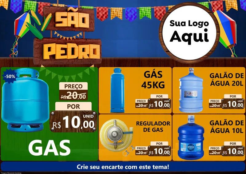 Modelo de Encarte para Encarte A4 Horizontal com o tema São Pedro para Água e gás