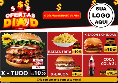 Modelo de Encarte para Encarte A4 Horizontal com o tema Ofertas Dia D para Hamburgueria