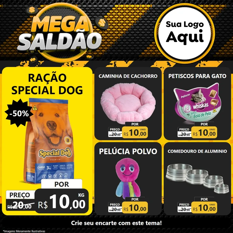 Modelo de Rede Social para Feed Facebook com o tema Mega Saldão para Pet Shop