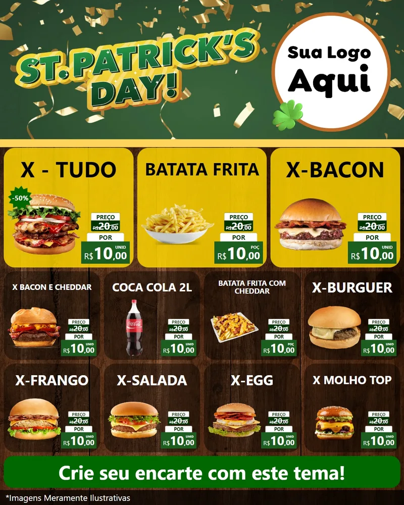 Modelo de Rede Social para Feed Instagram com o tema St Patriks Day para Hamburgueria