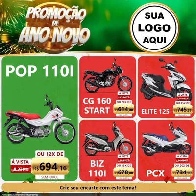 Modelo de Rede Social para Feed Facebook com o tema Promoção de Ano Novo para Concessionaria de Motos