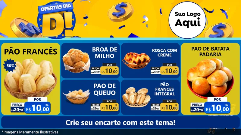 Modelo de TV para TV Horizontal com o tema Ofertas Dia D para Padaria