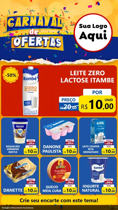 Modelo de Rede Social para Stories com o tema Carnaval de Ofertas para Frios e Laticínios
