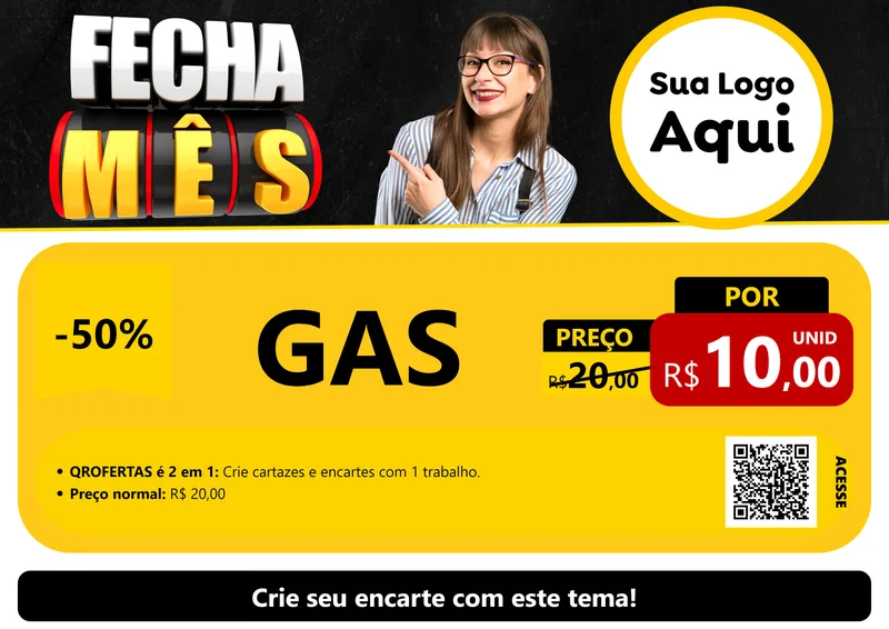 Modelo de Cartaz para Cartaz A4 Horizontal com o tema Fecha Mês para Água e gás