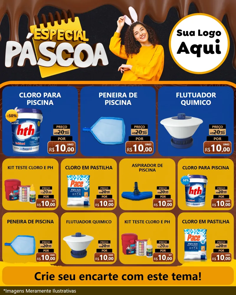 Modelo de Rede Social para Feed Instagram com o tema Especial Páscoa para Produtos para Piscina