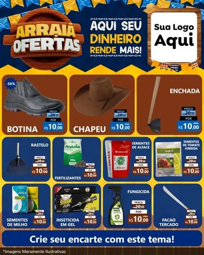 Modelo de Rede Social para Feed Instagram com o tema Arraiá de Ofertas - Junina para Agropecuária