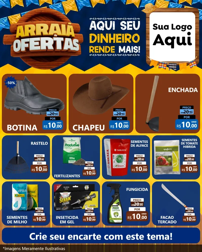 Modelo de Rede Social para Feed Instagram com o tema Arraiá de Ofertas - Junina para Agropecuária