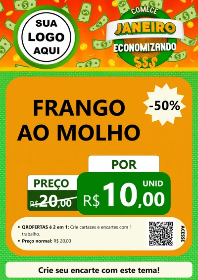 Modelo de Cartaz para Cartaz A4 Vertical com o tema Comece Janeiro Economizando para Restaurante