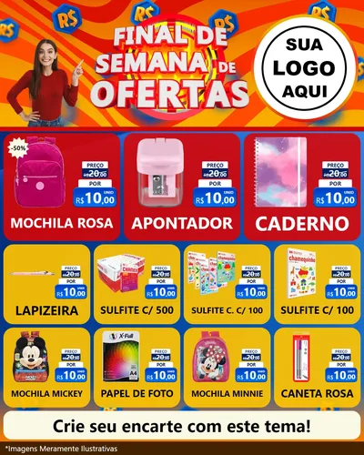 Modelo de Rede Social para Feed Instagram com o tema Final de Semana de Ofertas para Papelaria