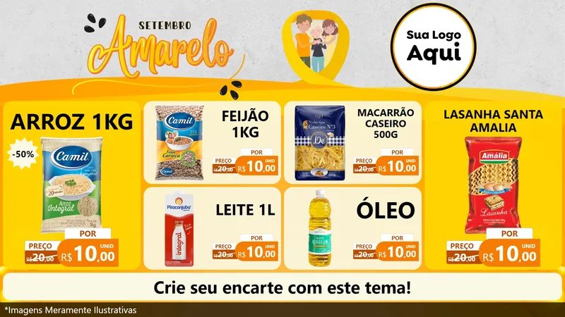 Modelo de TV para TV Horizontal com o tema Setembro Amarelo para Supermercado