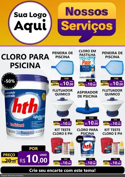 Modelo de Encarte para Encarte A4 Vertical com o tema Nossos Serviços para Produtos para Piscina