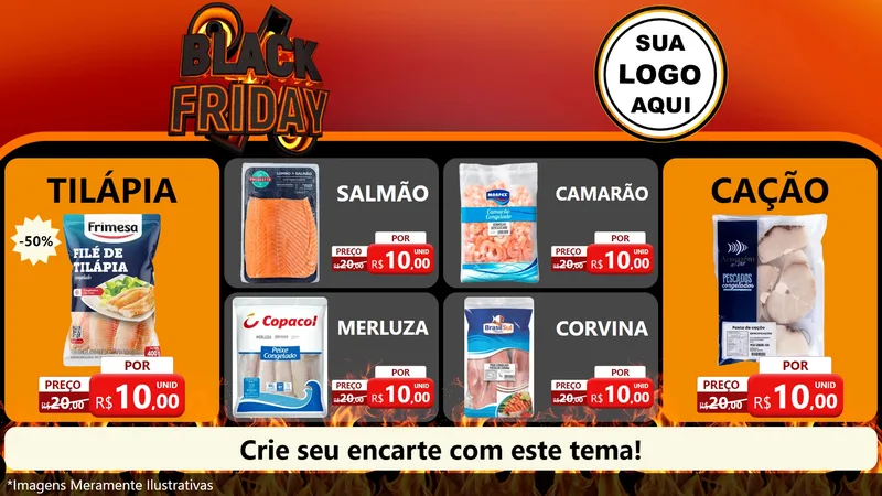 Modelo de TV para TV Horizontal com o tema Black Friday para Peixaria