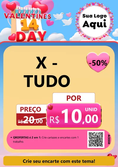 Modelo de Cartaz para Cartaz A4 Vertical com o tema Valentine's Day para Hamburgueria