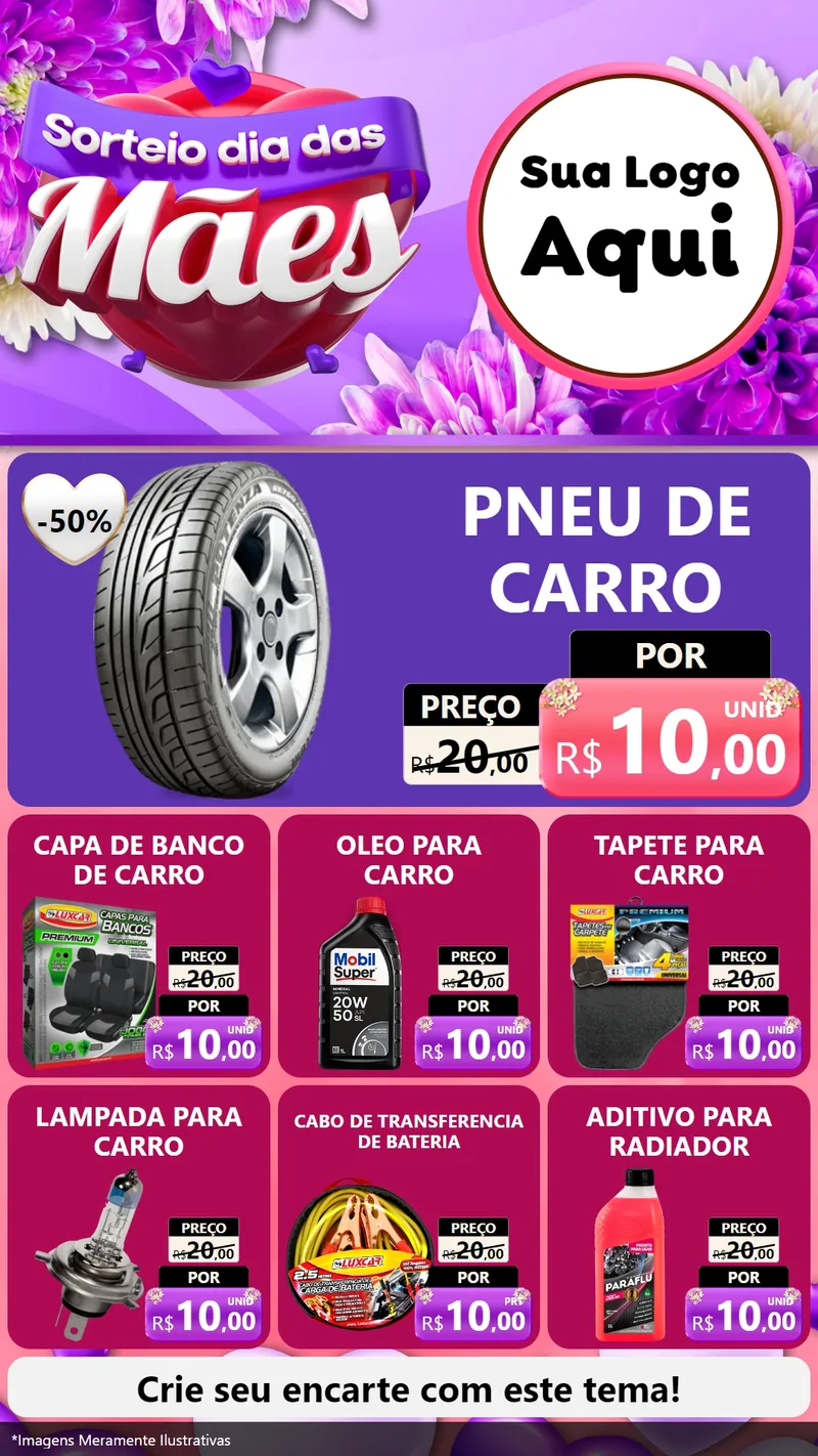 Modelo de Rede Social para Stories com o tema Sorteio Dia das Mães para Auto peças