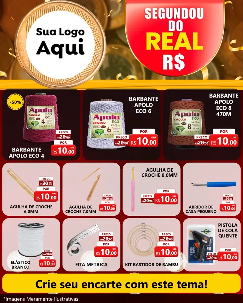Modelo de Rede Social para Feed Instagram com o tema Segundou do Real para Armarinho e Aviamentos